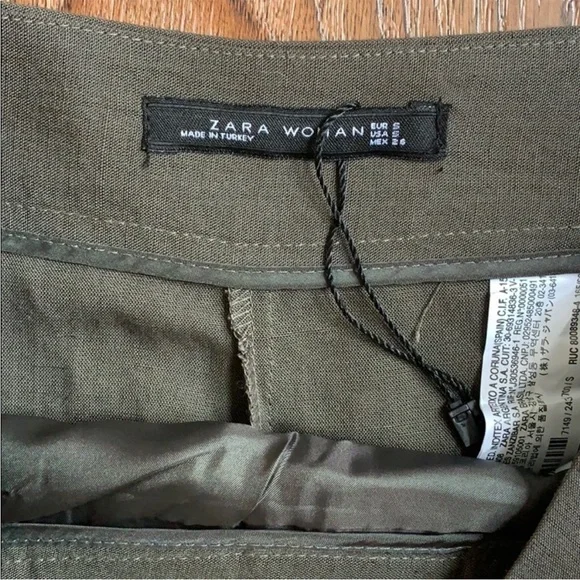 NWOT Zara Olive Green Pleated Split Skirt Culottes